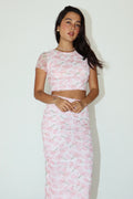 Mesh Tulip Printed Short Sleeve Top