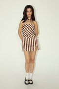 Chocolate Satin Strip Back Cowl Tube Top