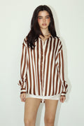 Chocolate Stripe Satin Button Up Shirt