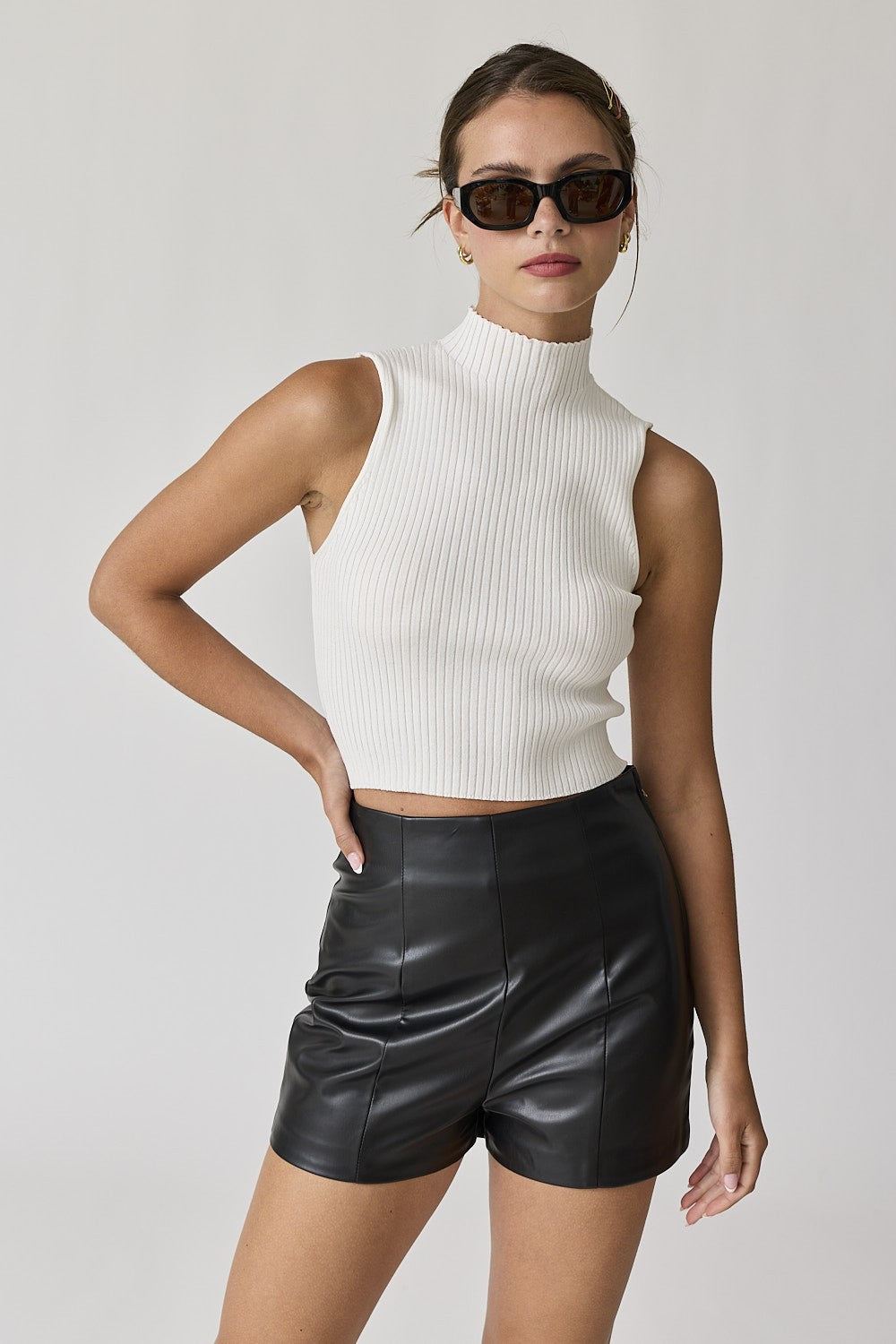 Willow Crop Mock Neck RIb Top