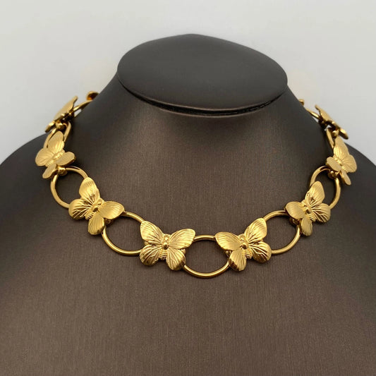 18K Gold Plated Steel Butterfly Linked Necklace