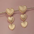 Three Heart Drop Etched Titanium Post Earrings