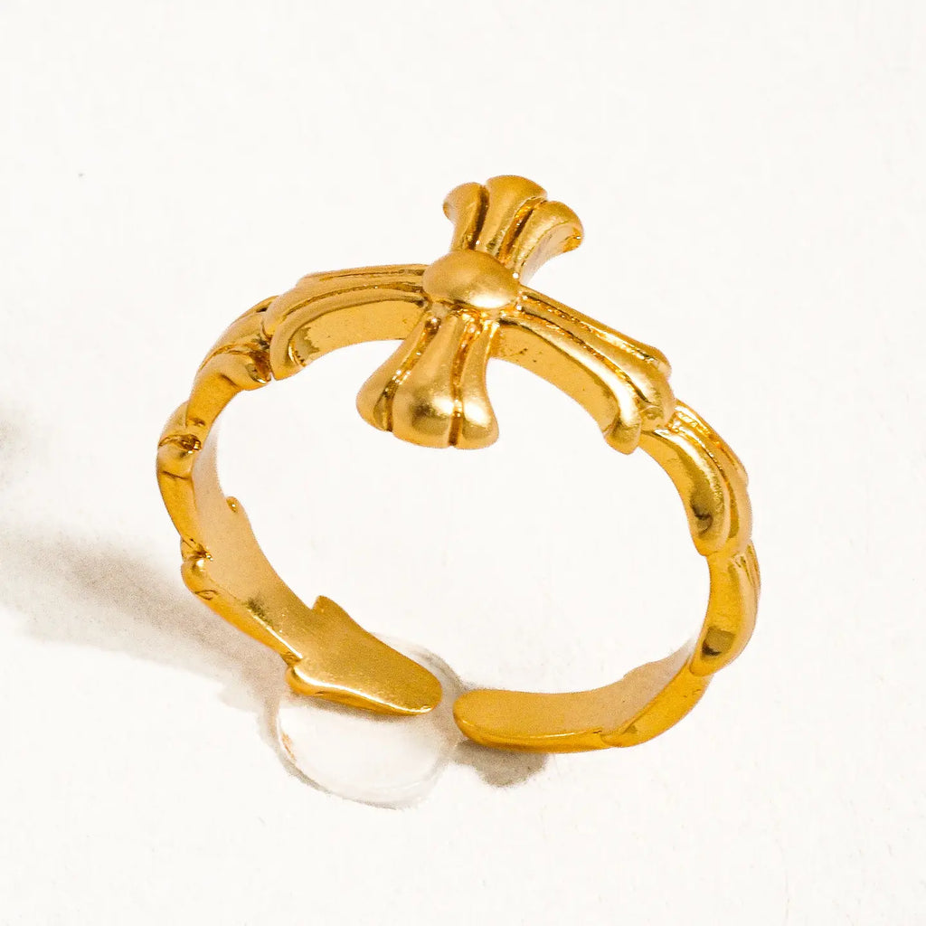 Ruth 18K Gold Vintage Adjustable Cross Ring