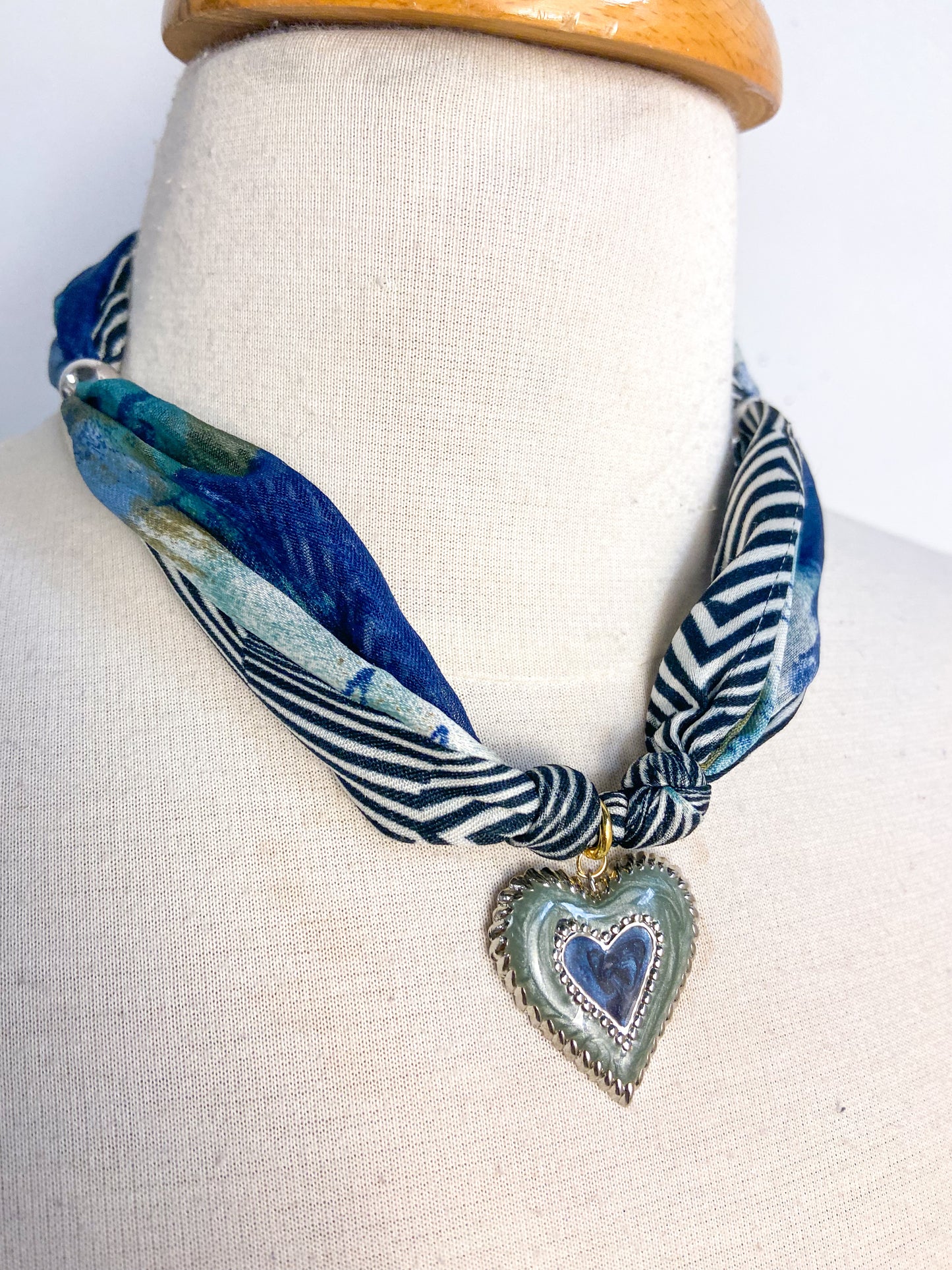 OOAK Vintage Sage Trim Heart Necklace