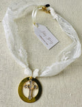 Lindy Vintage Lace & Gold Plated Disc & Rhinestone Cross Necklace