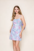 Floral Jacquard Mini Dress with Bow