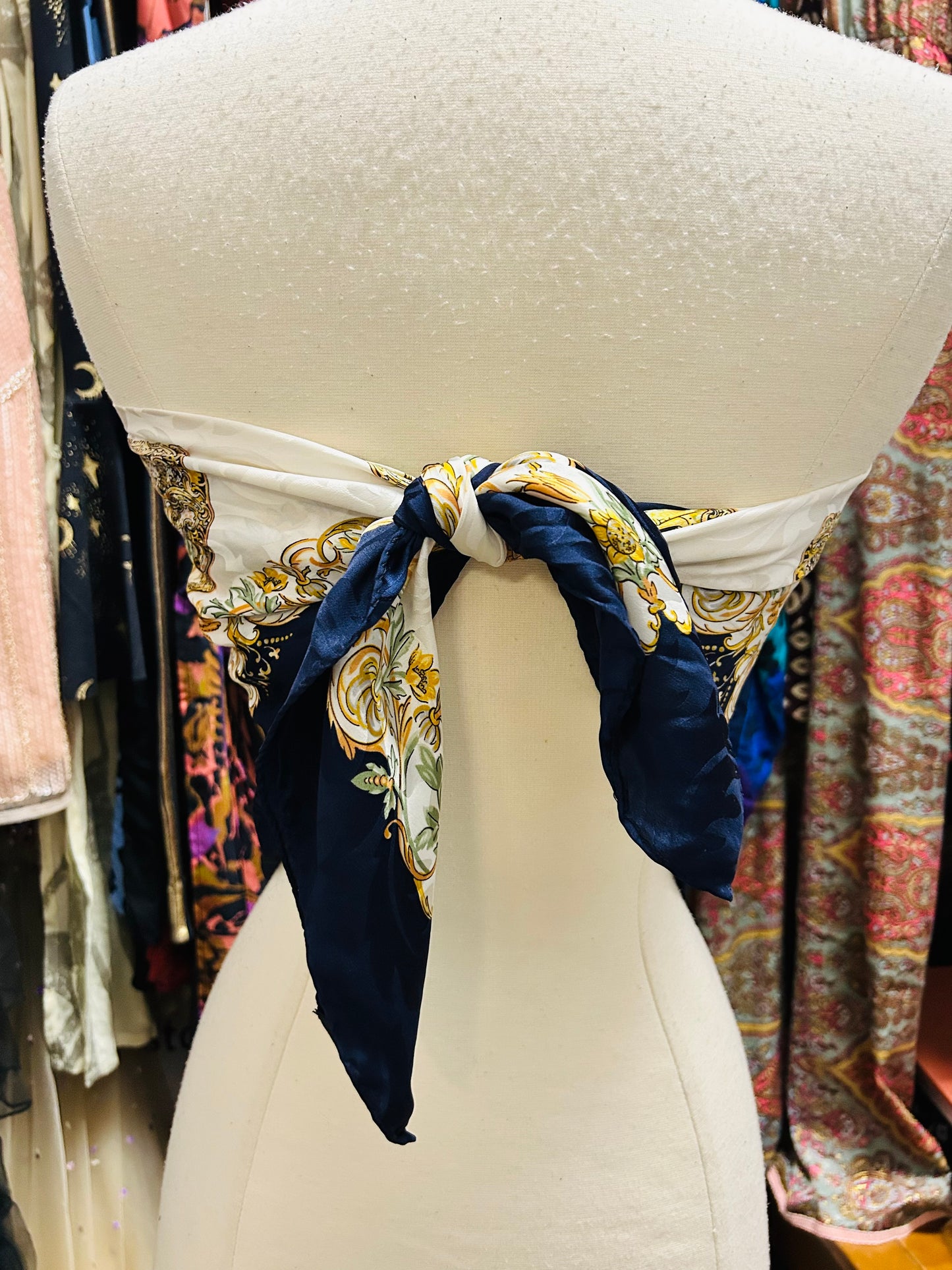 OOAK Fan Print Silk Scarf Top