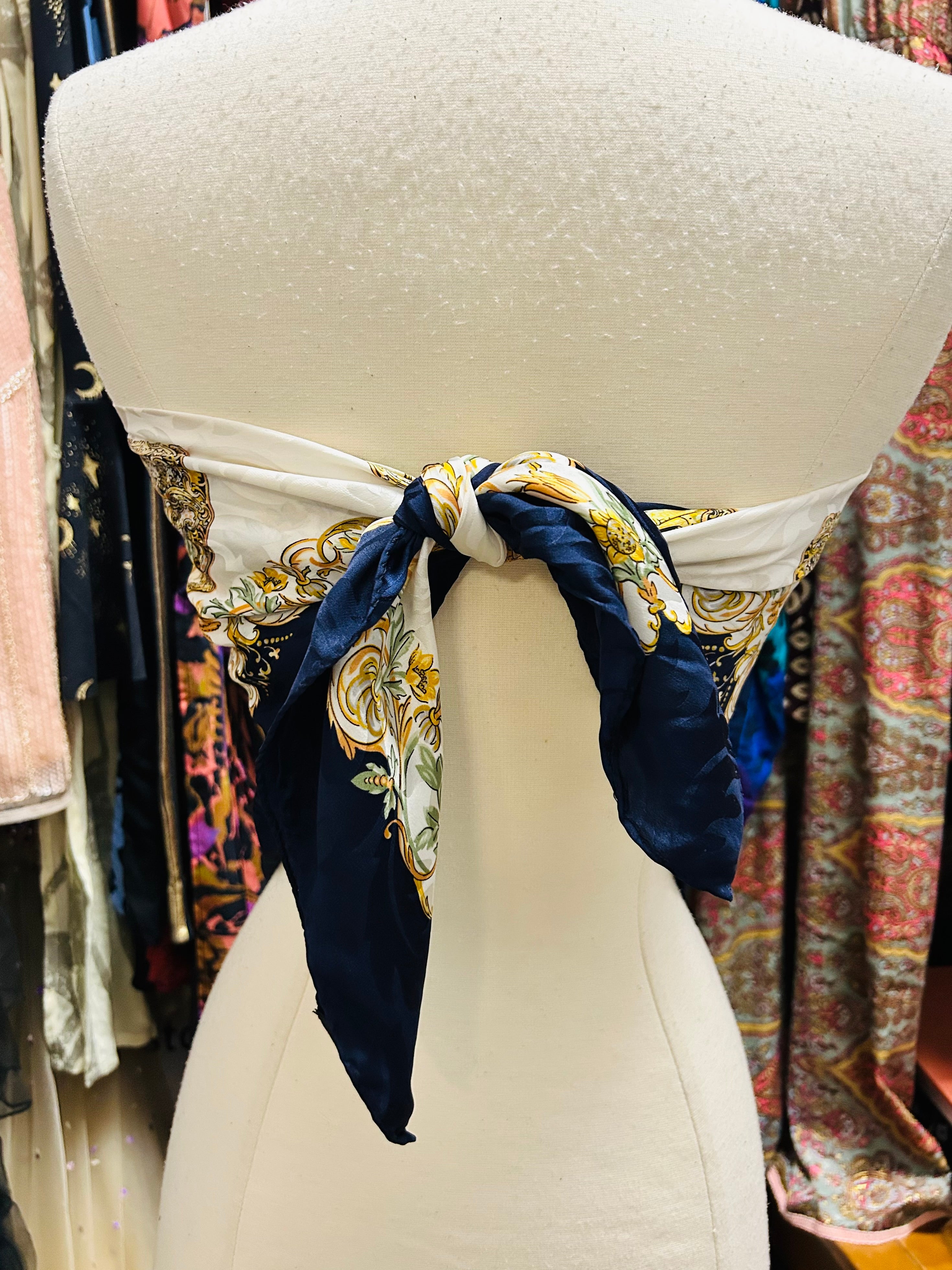 OOAK Fan Print Silk Scarf Top
