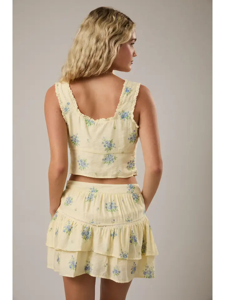 Sleeveless Square Neck Lace Trim Open Top