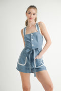 Ric Rac Trim Button Down Denim Romper