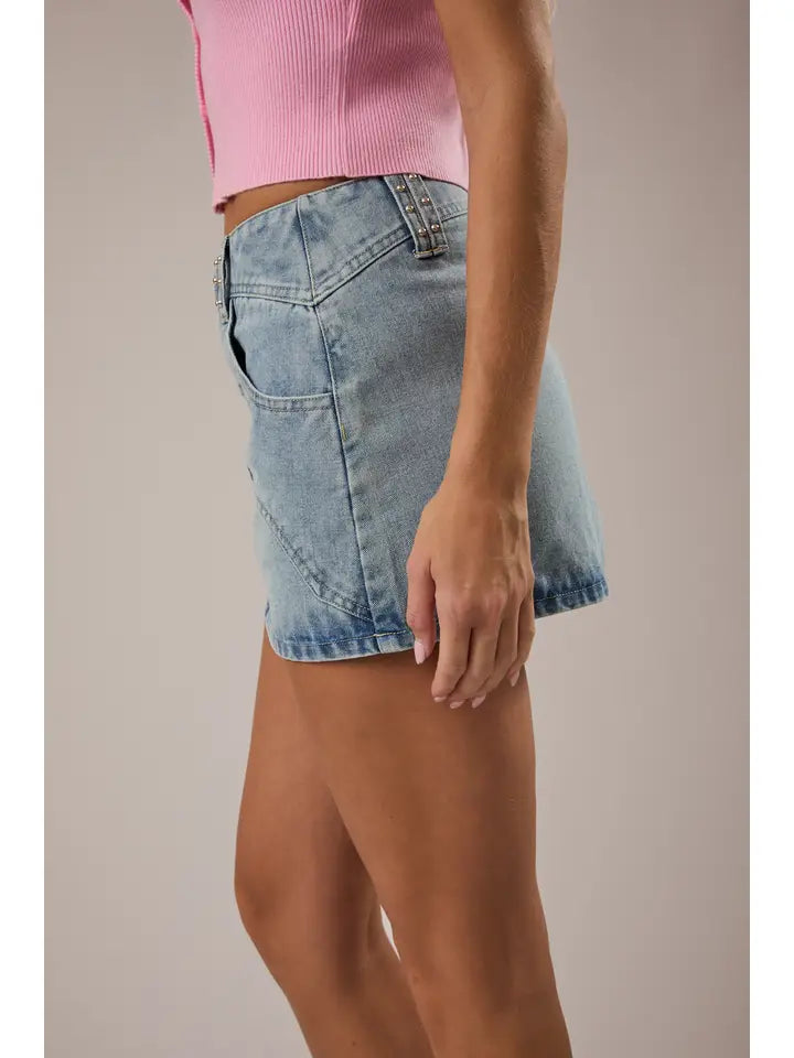 Low Rise Denim Skirt with Stud Detail