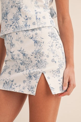 Floral Printed Stretch Twill Skort