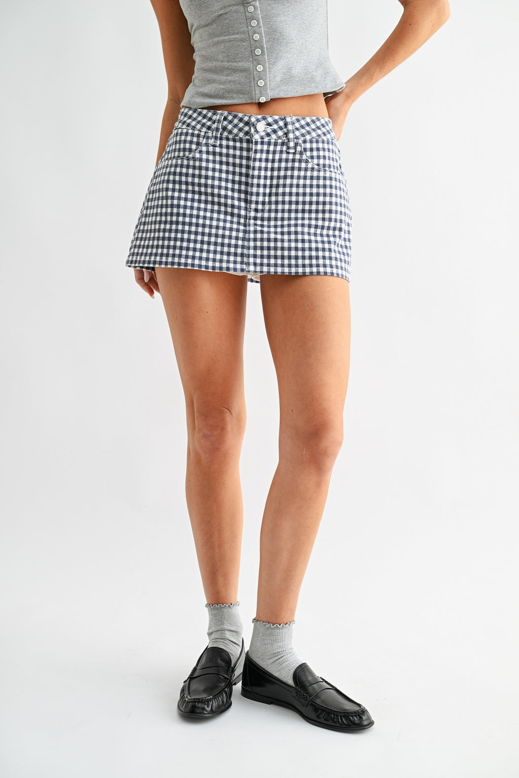 Lucky Find Gingham Denim Skort