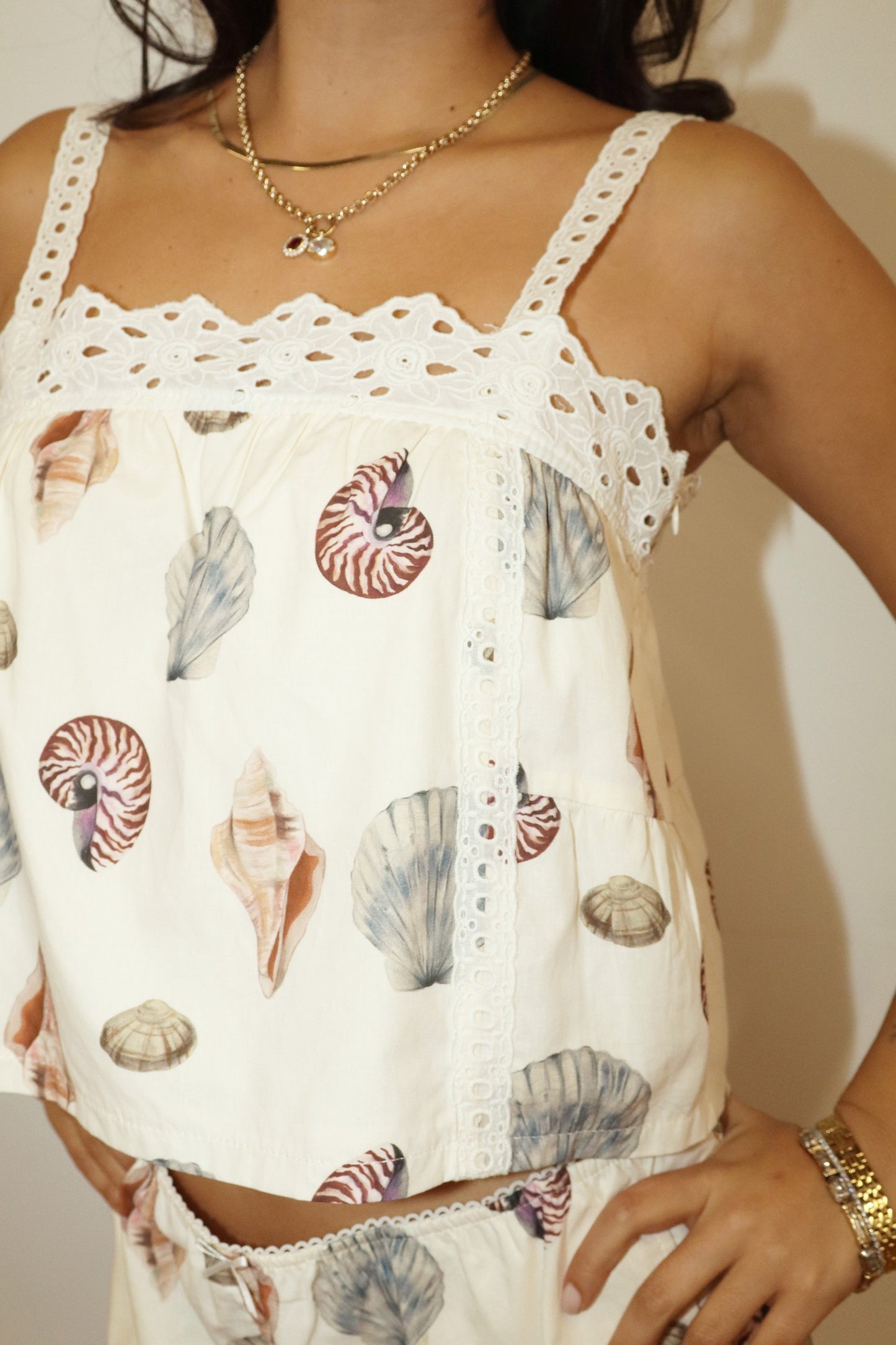 Bailey Rose Seashell Print Lace Trim Cami Top