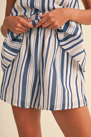 Multi Striped Strapless Trapeze Top And Shorts Set