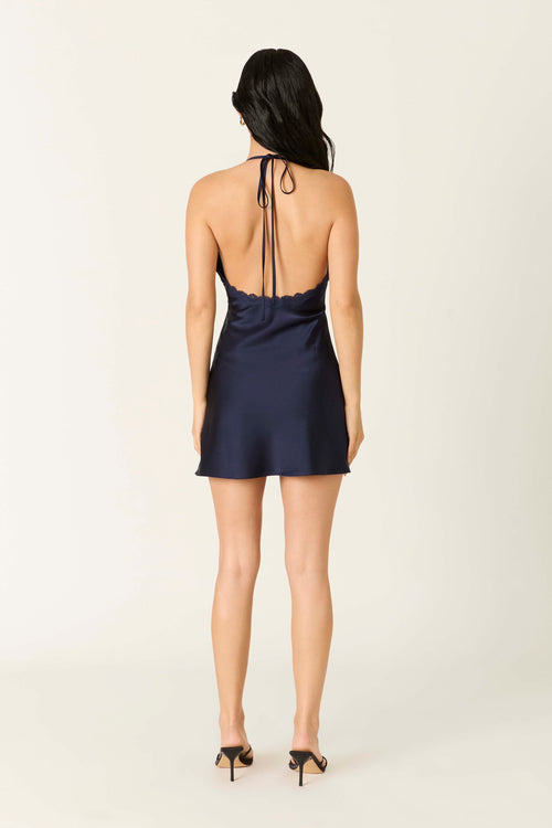Satin Mini Dress with Lace Accents