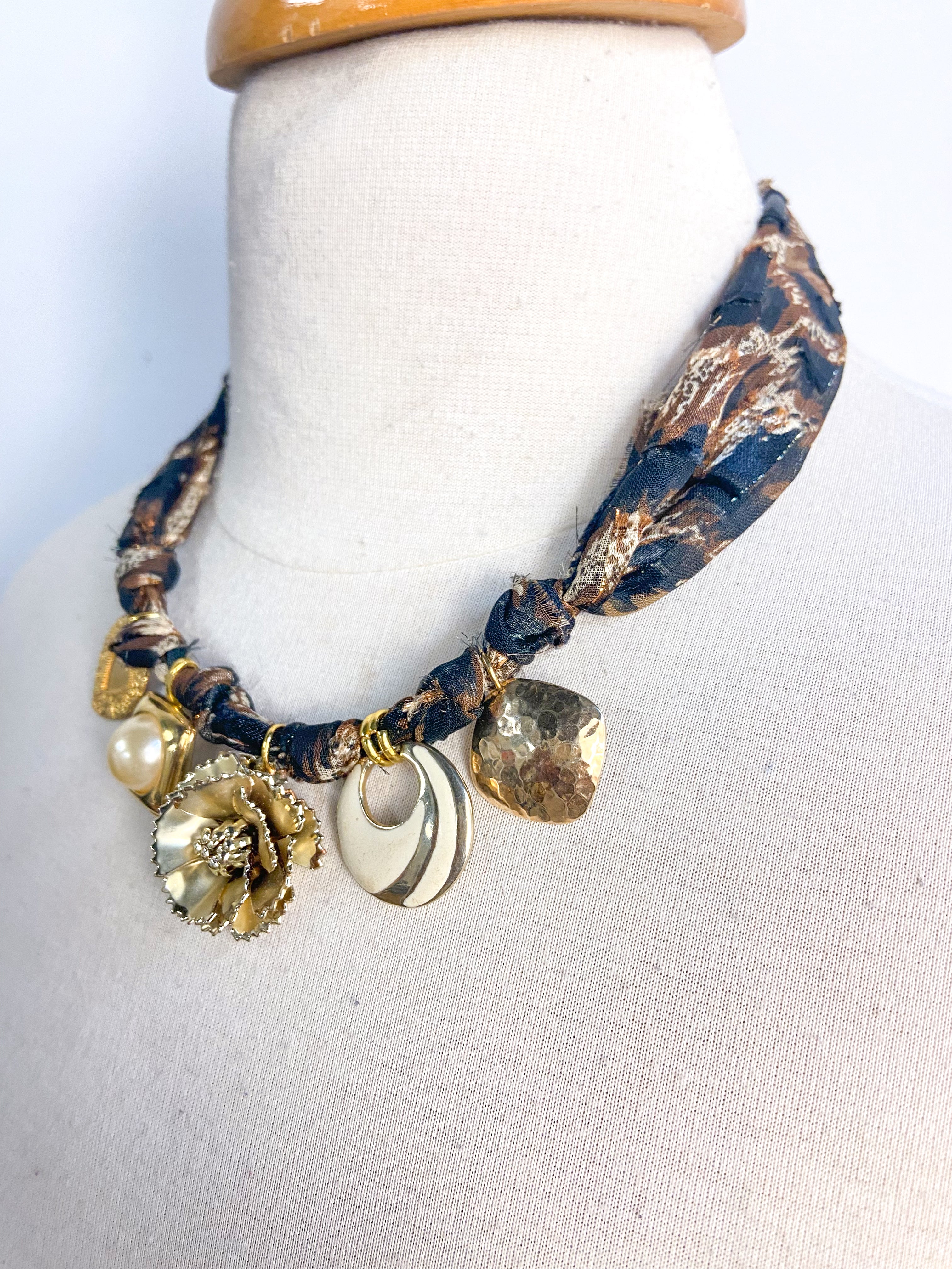 OOAK Gold Multi Charm Scarf Necklace