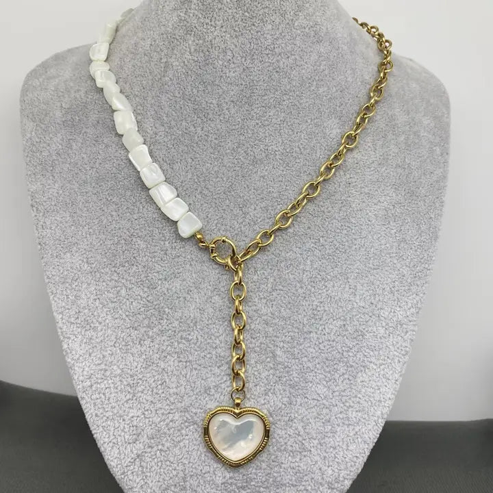 Shell Heart Charm 18K Gold Plated S.Steel Necklace