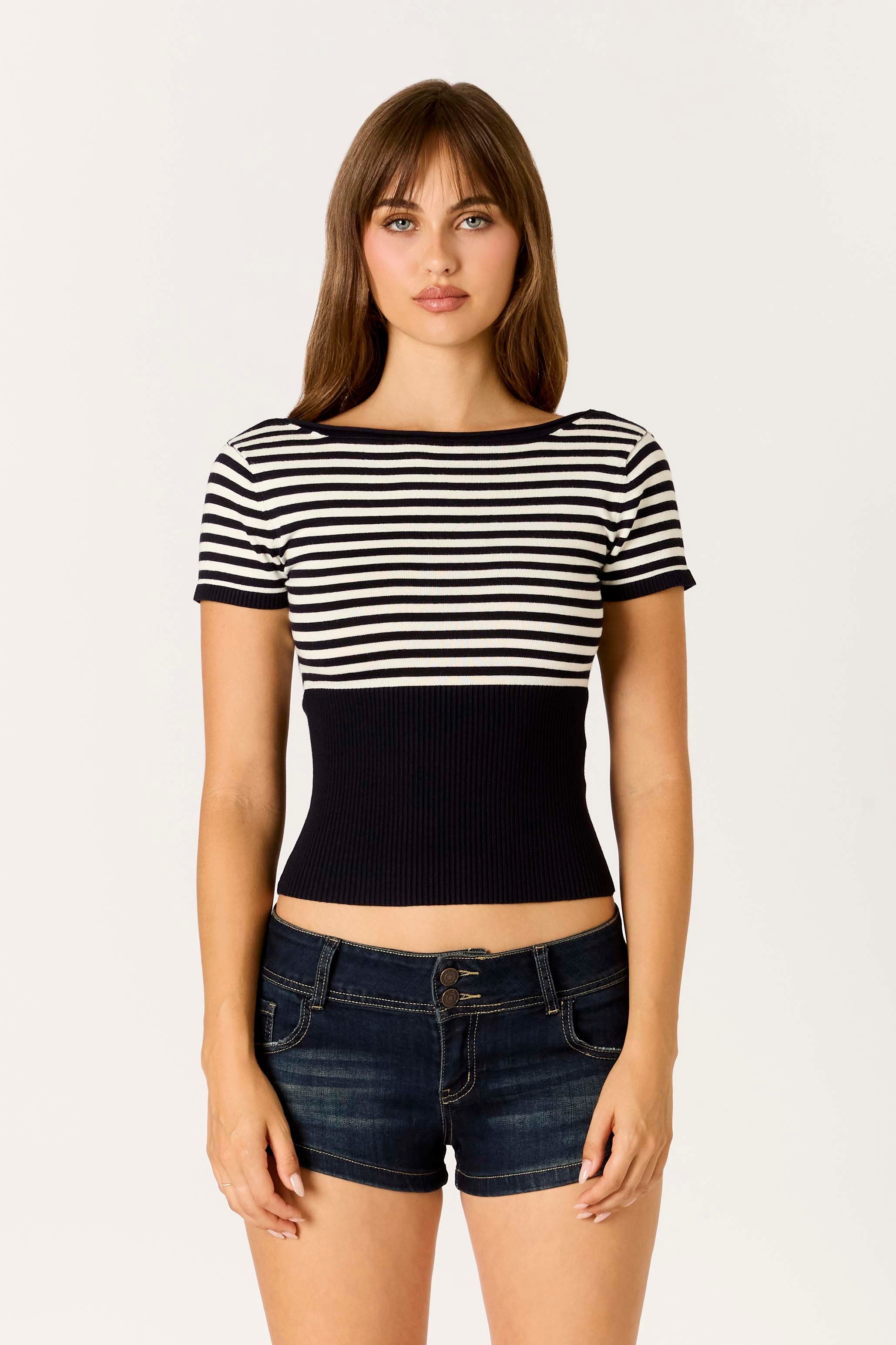Striped Knit Top with Scoop Back