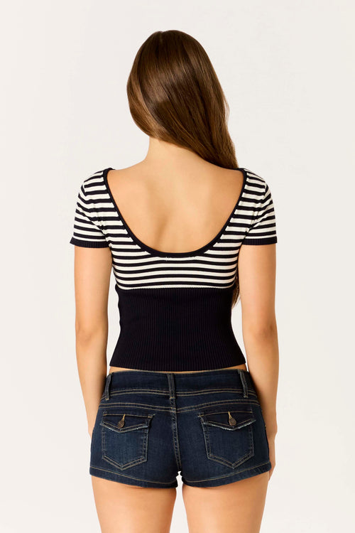 Striped Knit Top with Scoop Back