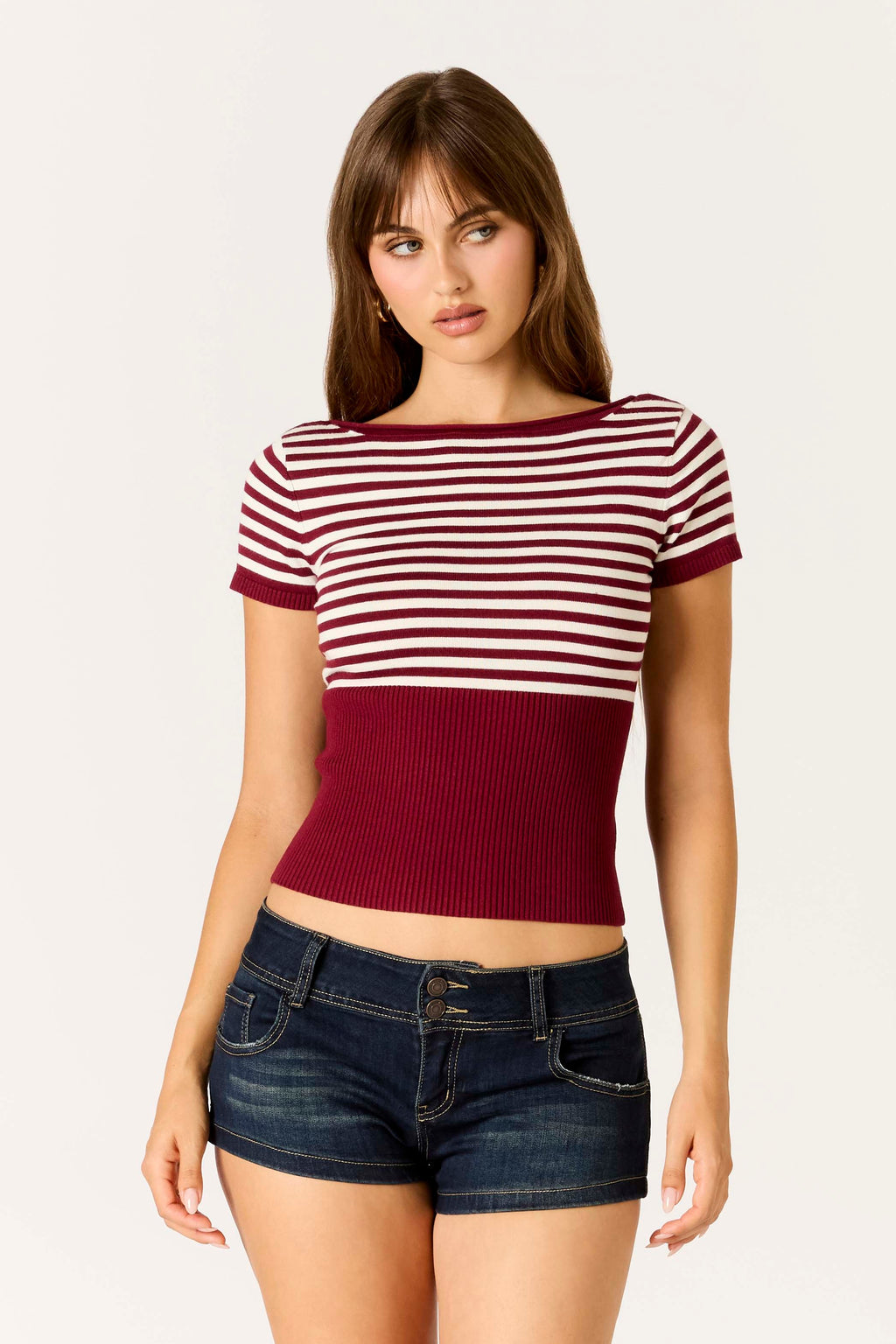 Striped Knit Top with Scoop Back