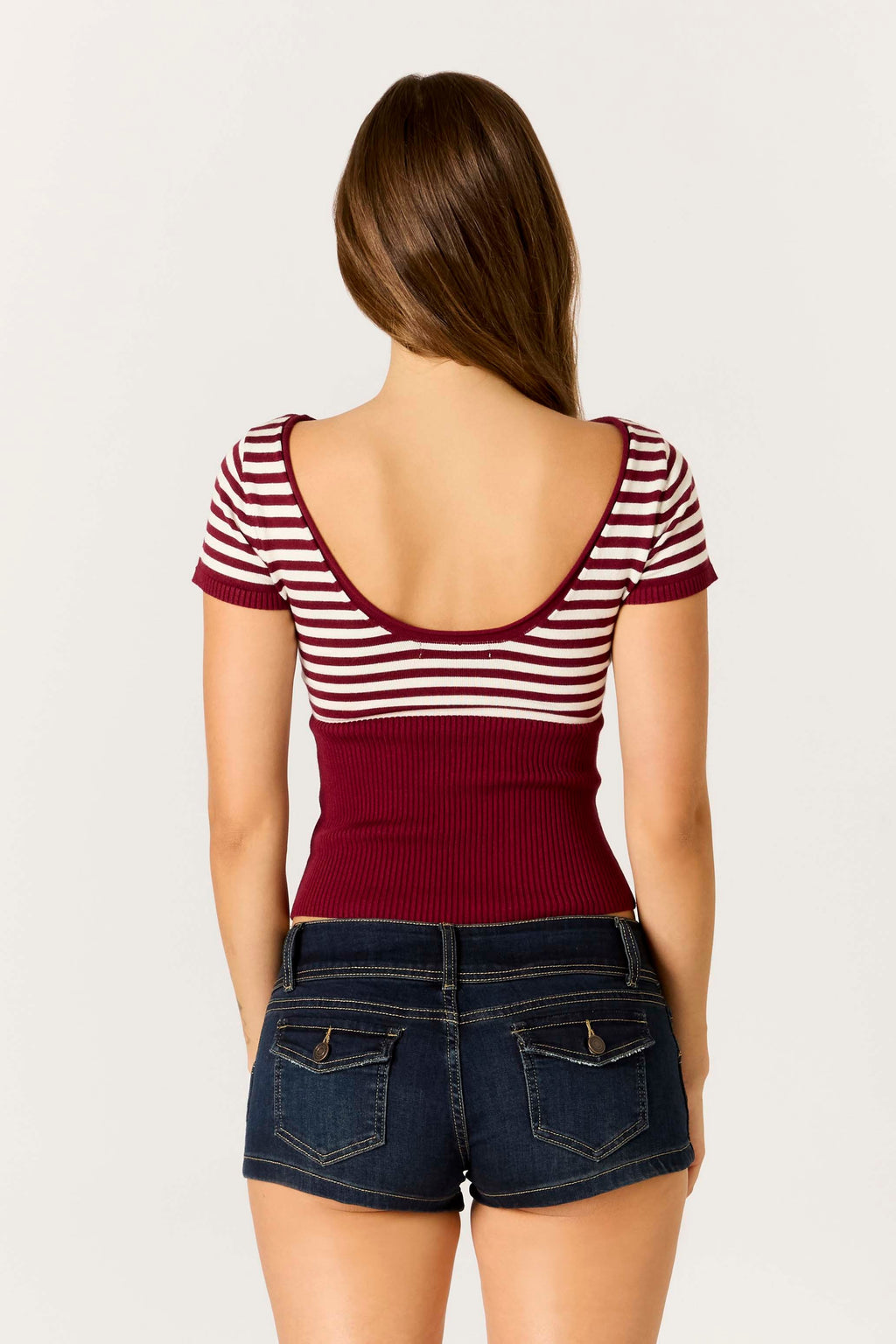 Striped Knit Top with Scoop Back