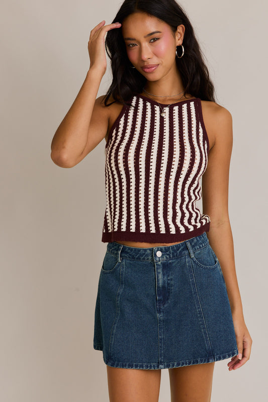 Boat Neck Sleeveless Sweater Top