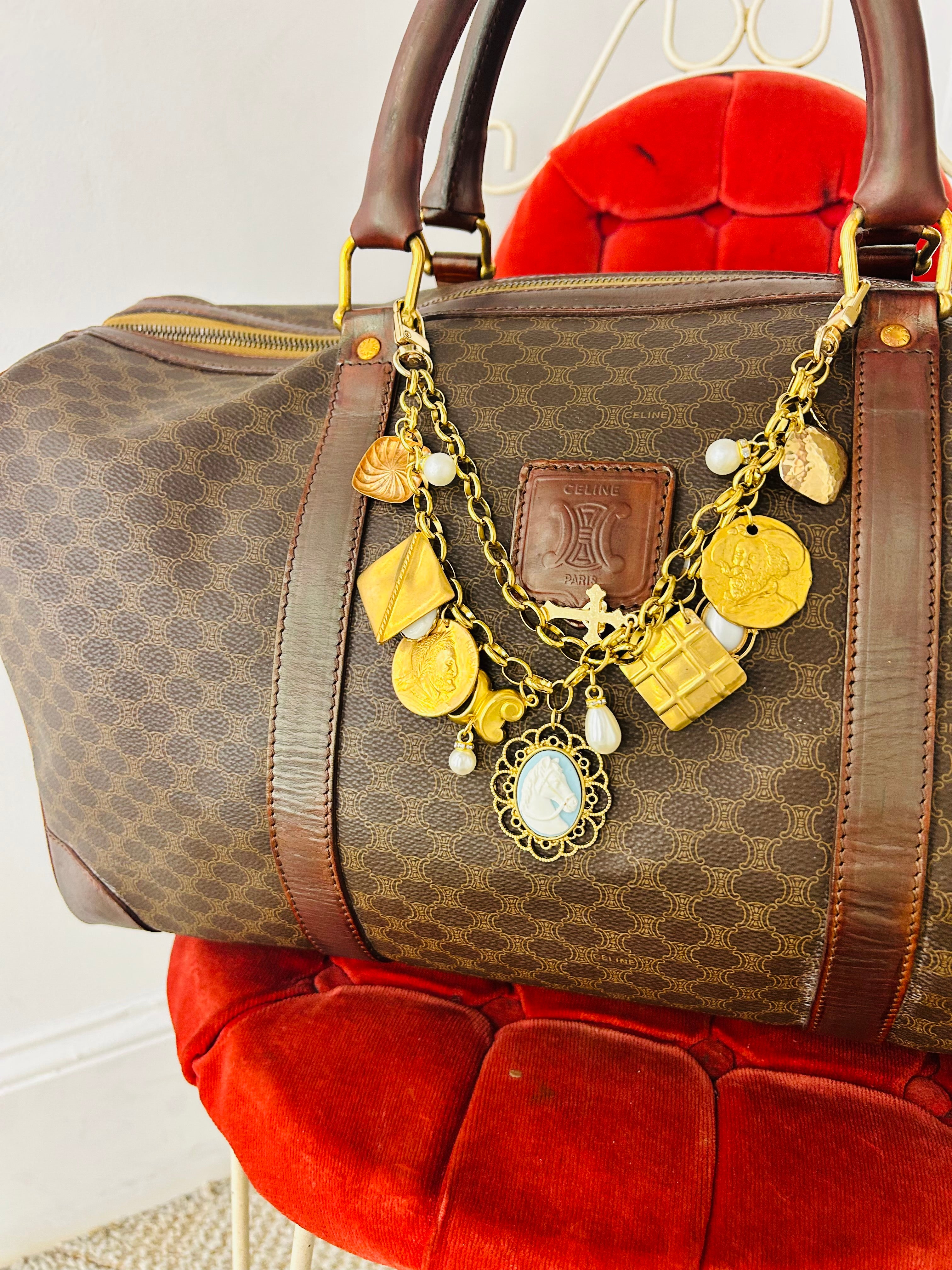 OOAK Authentic Vintage Céline Macadam 48-Hour Boston Travel Bag w/ Removable LS Custom Bag Chains