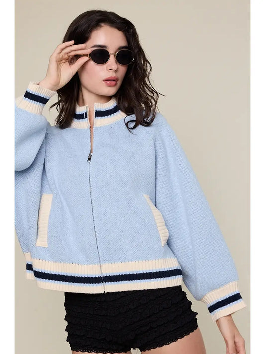 Back Graphic Point Casual Knit Sweater Jacket