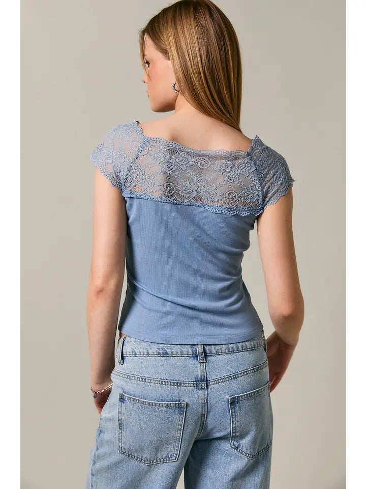 Lace Trim Rib Knit Top