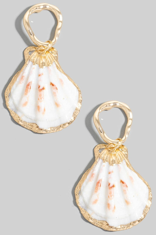 Clam Shell Charm Hoop Stud Drop Earrings