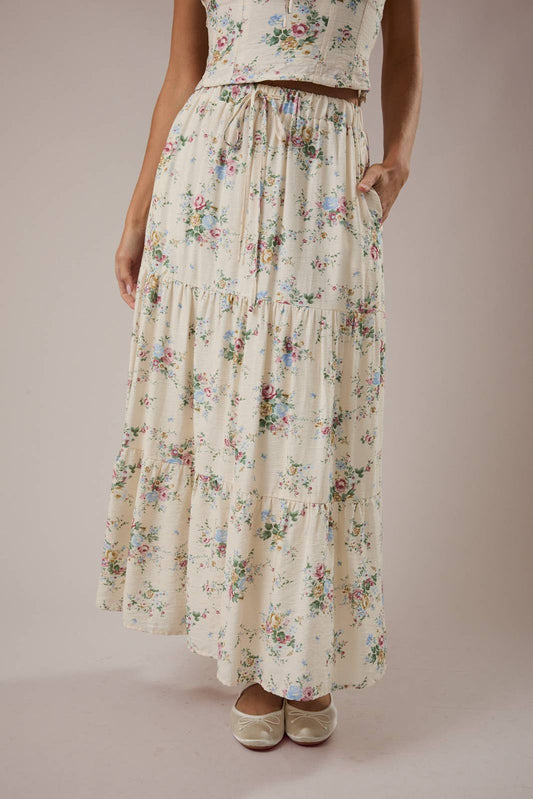 MID WAISTED TIERED MIDI SKIRT