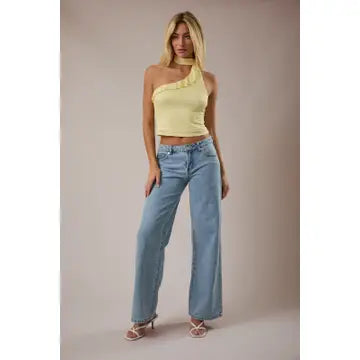 One Shoulder Attached Scarf Top