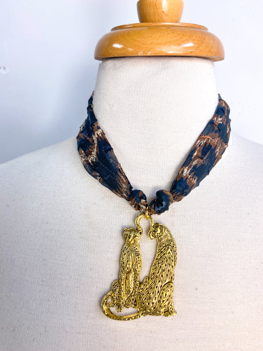OOAK Leopard Vintage Scarf Necklace