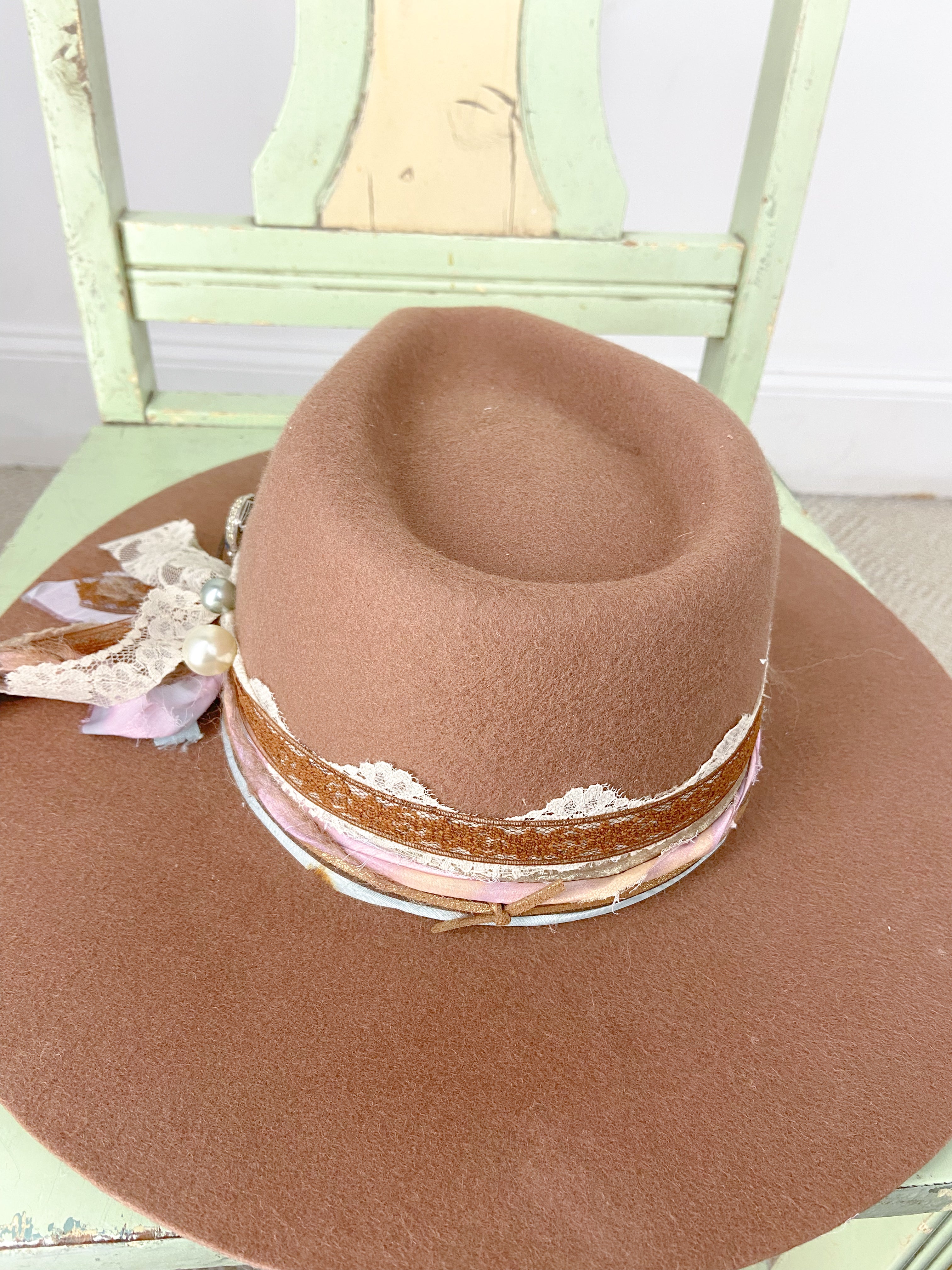 OOAK 100% Wool Stiff Bring Shoe Clip Hat