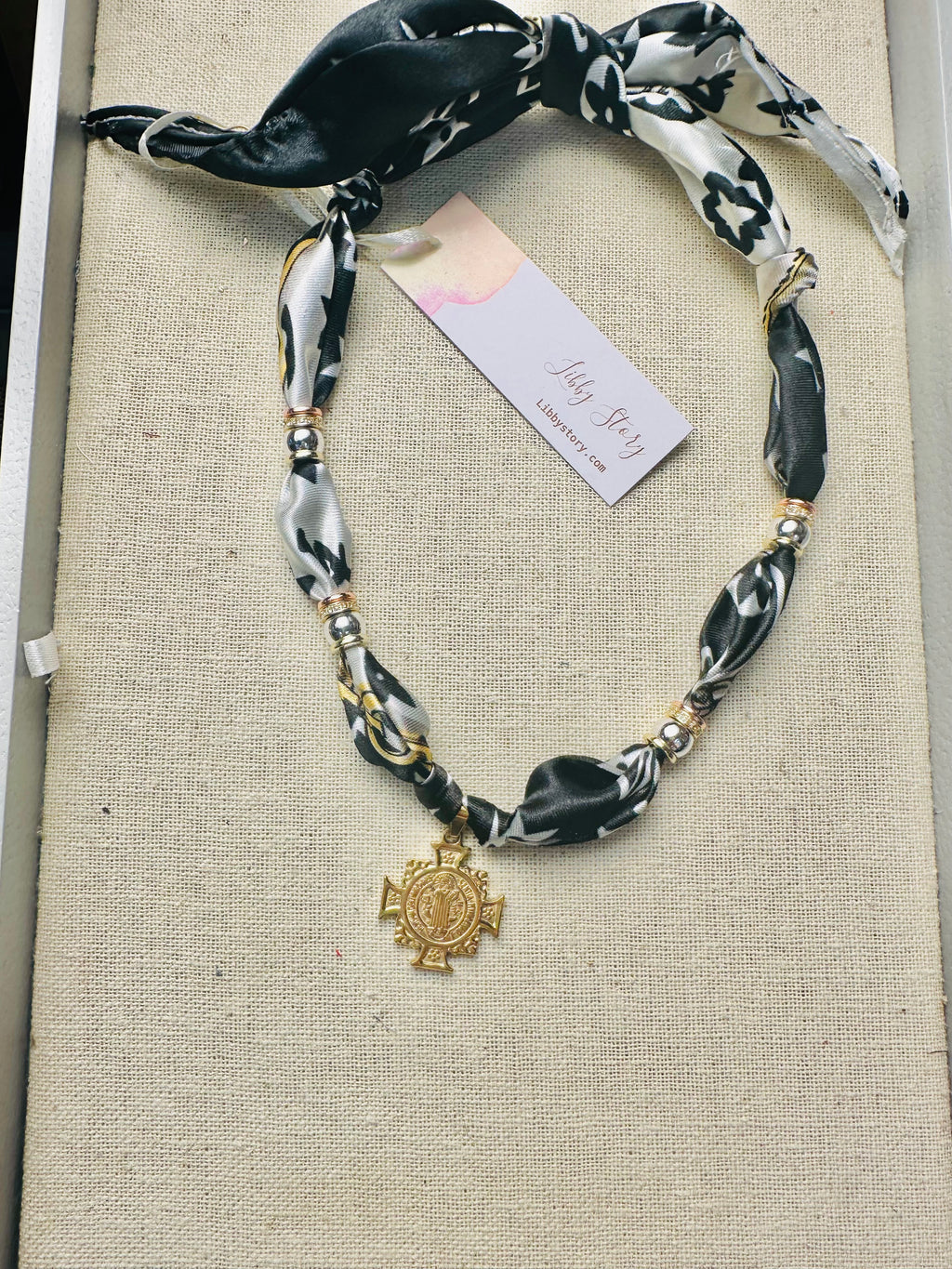 Beaded Satin Scarf Pendant Necklace