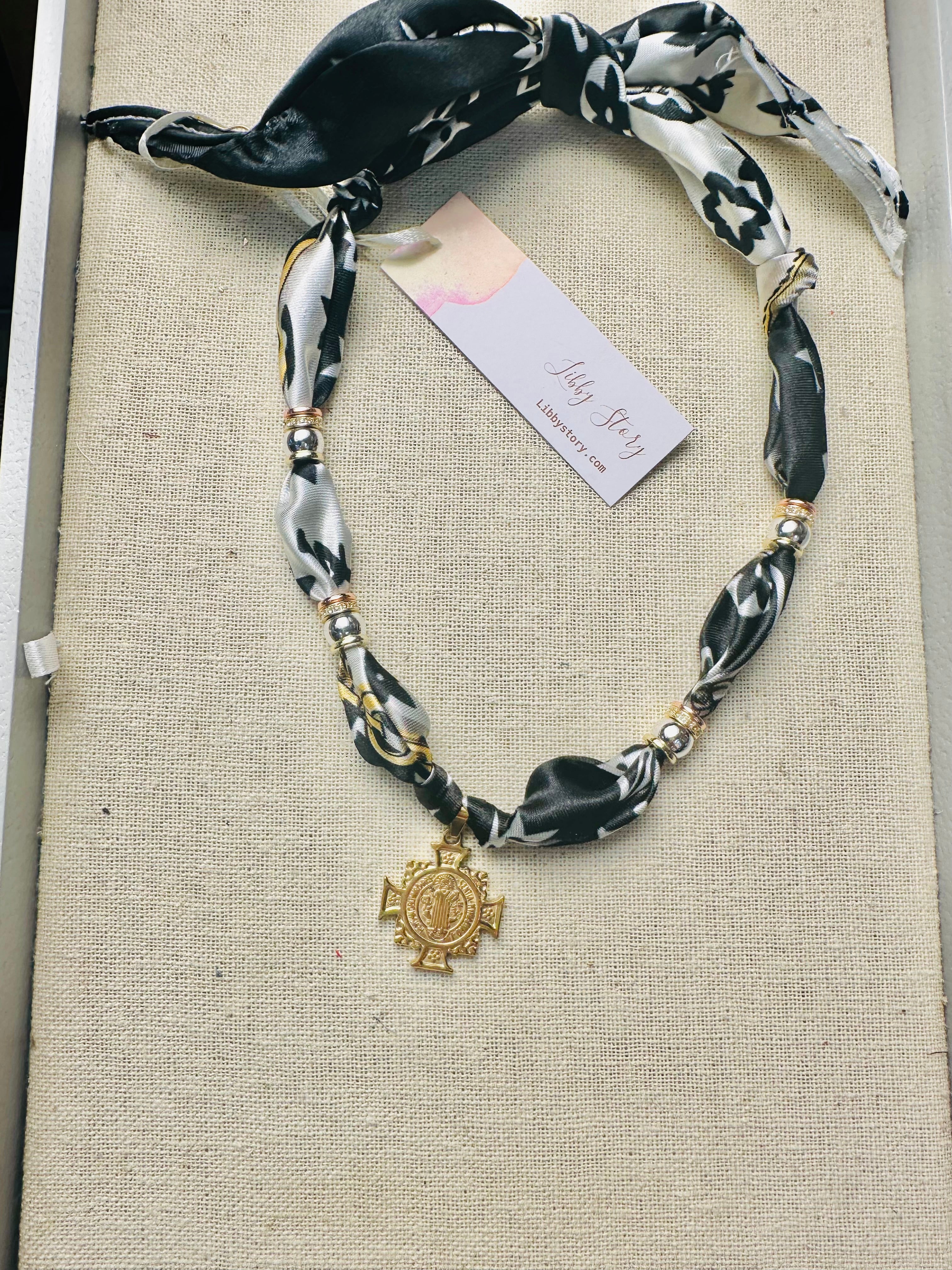 Beaded Satin Scarf Pendant Necklace