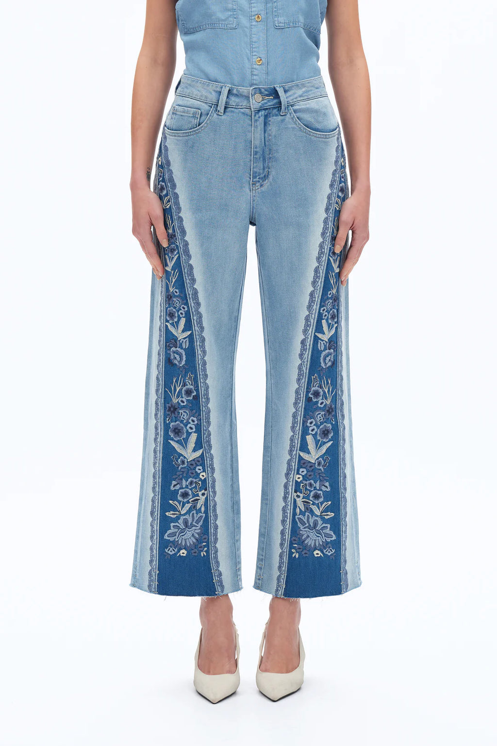 Bayeas Ultra High Rise Patchwork Embroidered Wide Leg Jean