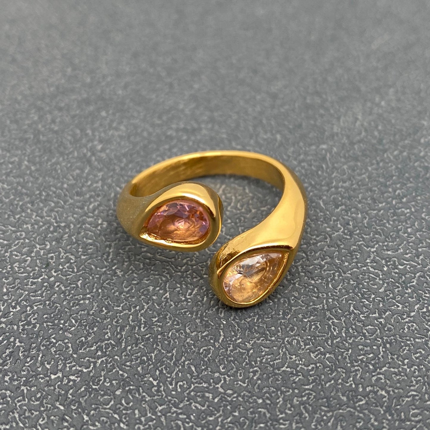 Two-Color Zircon 18K Gold-Plated Stainless Steel Ring