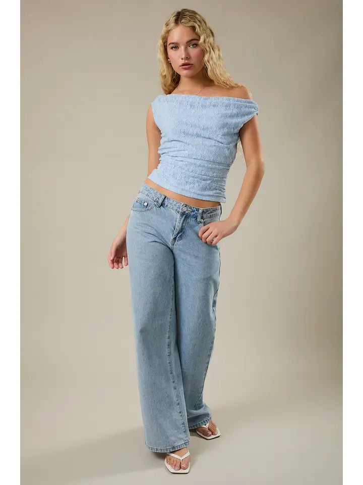 Off Shoulder Double Lined Lace Ruched Top