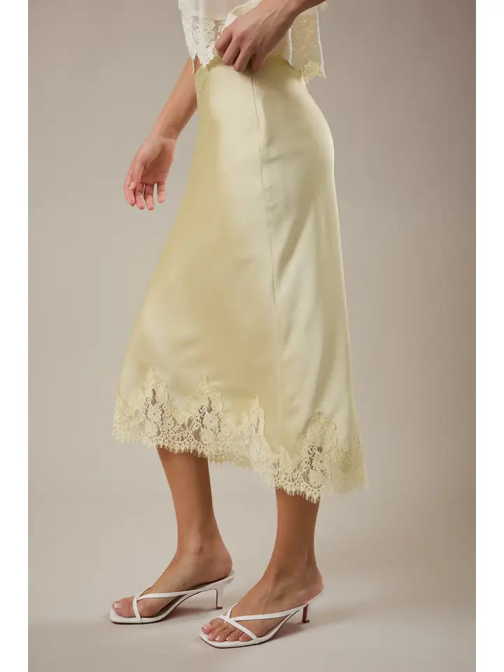 Lace Trim Bias Cut Midi Skirt