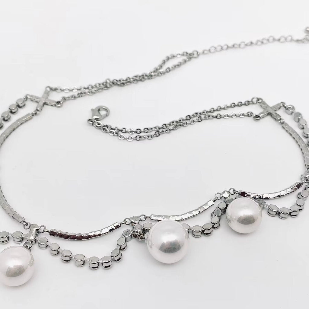 Pearl Pendant Inlaid Rhinestone Necklace
