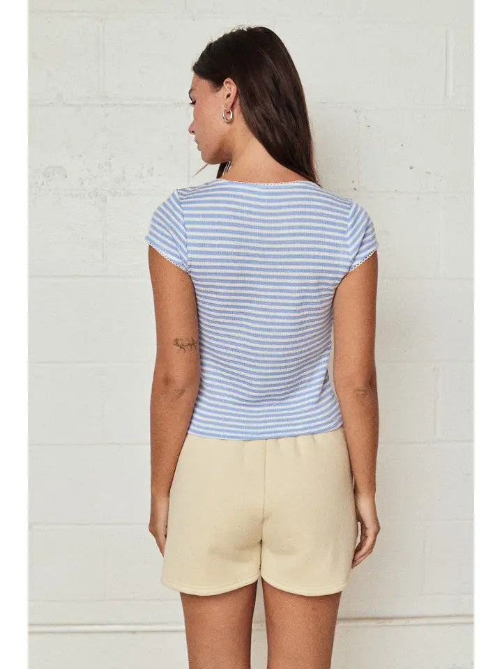 Striped Ribbed Button Front Top