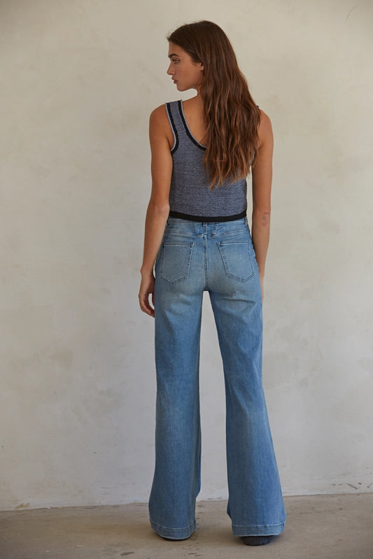 Knit Sweater Striped Round Neck Sleeveless Tank Top