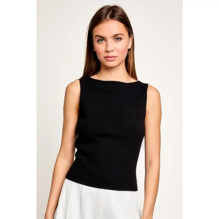 Boat Neck Sleeveless Sweater Top