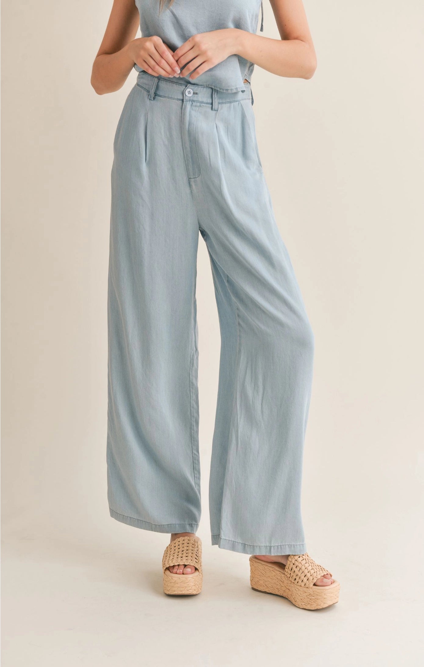 Sadie & Sage Soft Breeze Chambray Wide Leg Pant