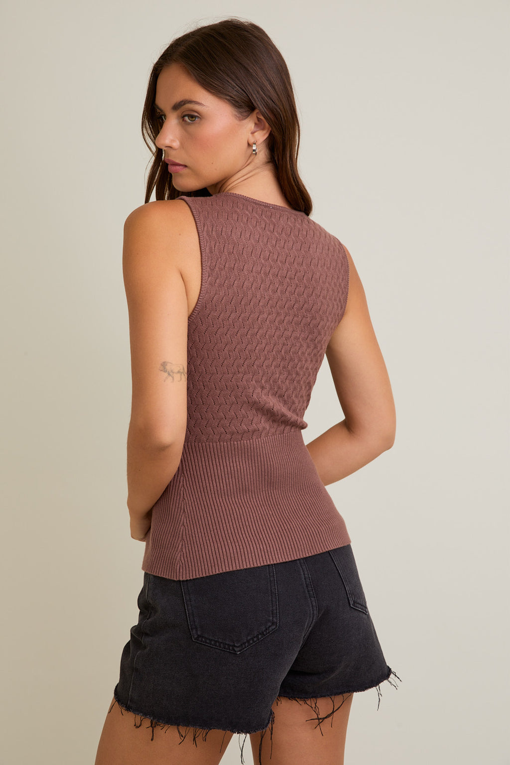 Pointelle with Rib Sleeveless Sweater Top