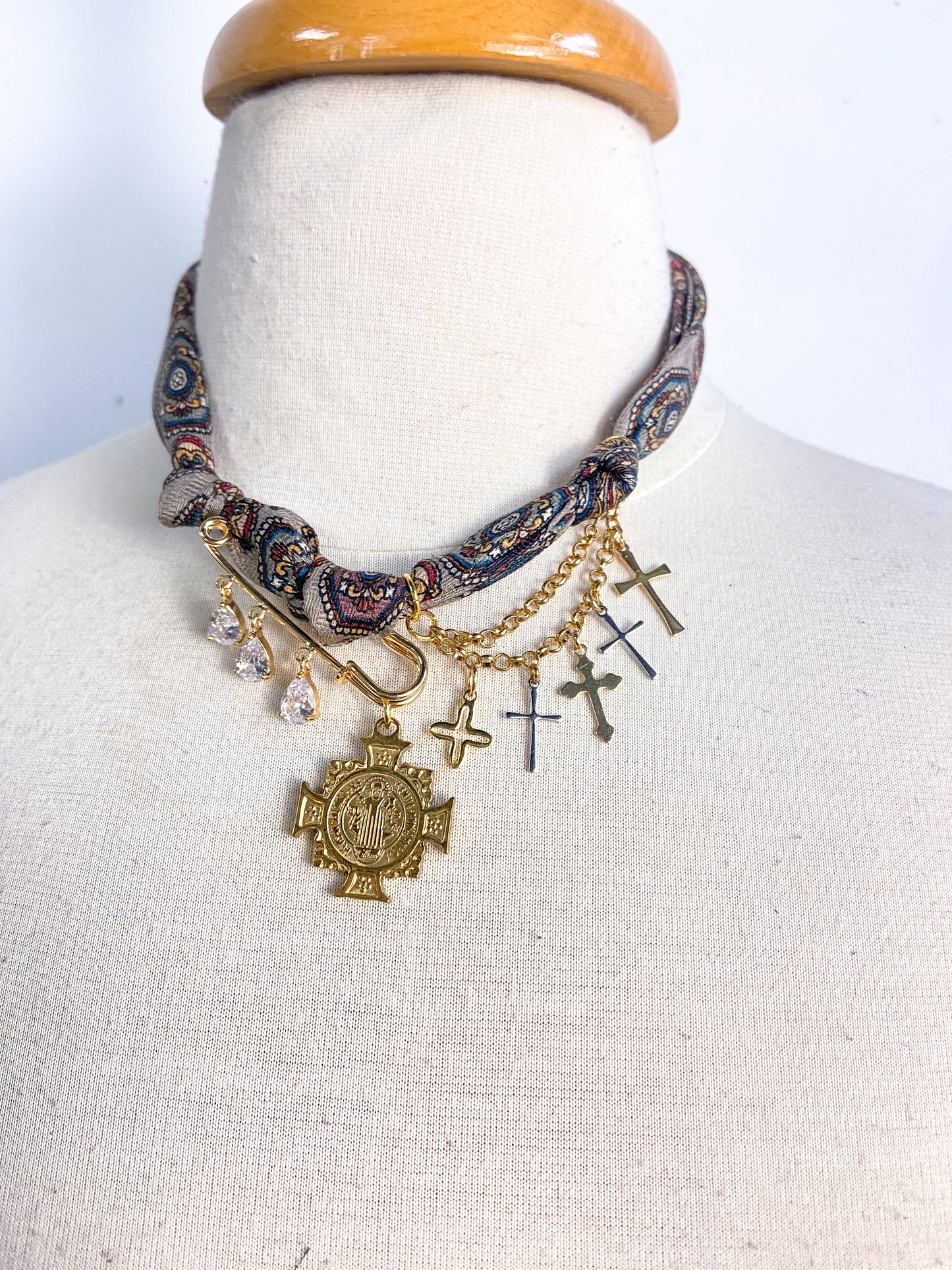 Gold Plated Brass Cross pendant and Charms