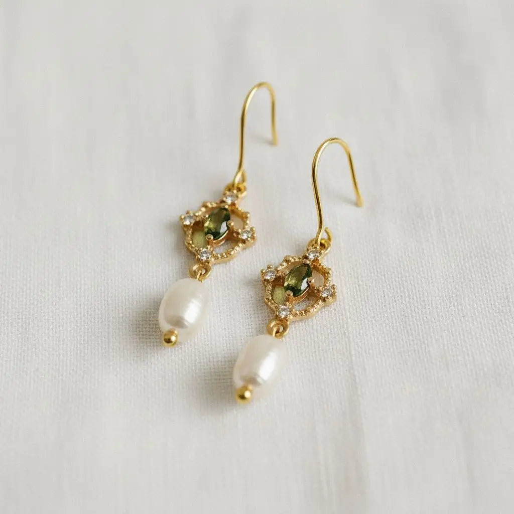 Vintage-Inspired Green Gemstone Drop Earrings
