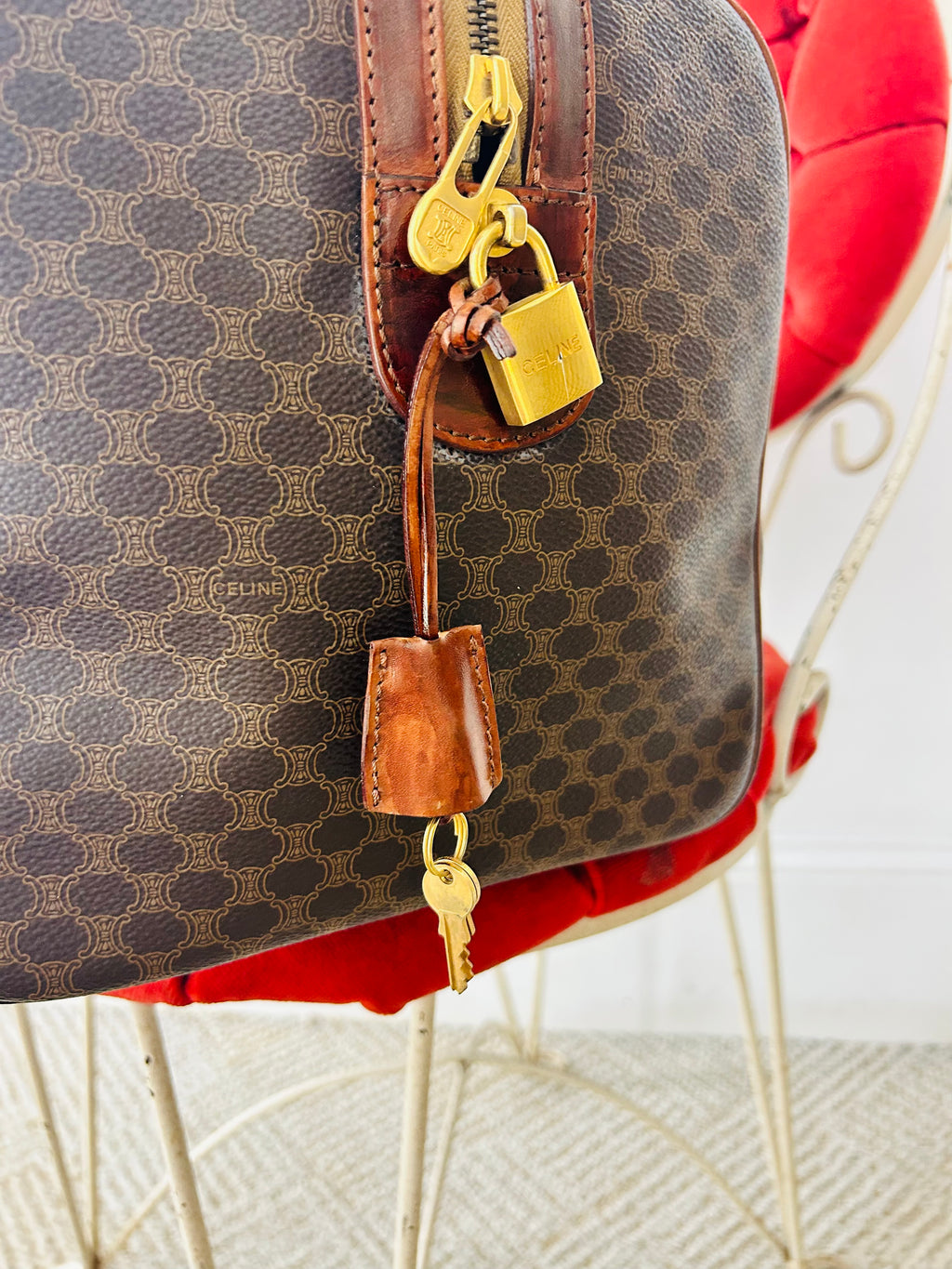 OOAK Authentic Vintage Céline Macadam 48-Hour Boston Travel Bag w/ Removable LS Custom Bag Chains